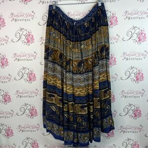 Coupe classique skirt striped paisley boho Elegant Blue and Brown Maxi Skirt